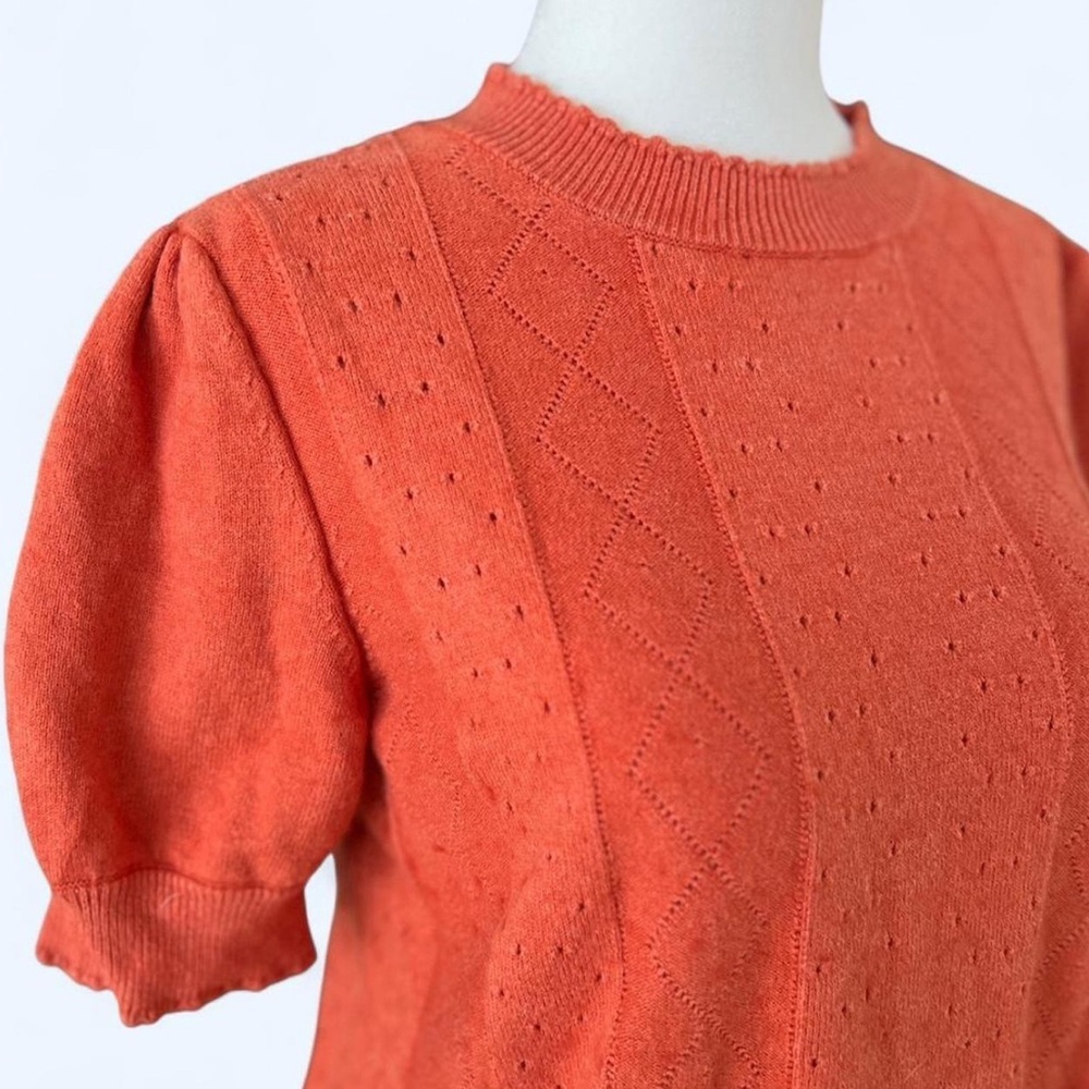 Frank and Oak Orange Knit Sweater Puff Sleeves Whimsy Twee Quirky Retro Teacher